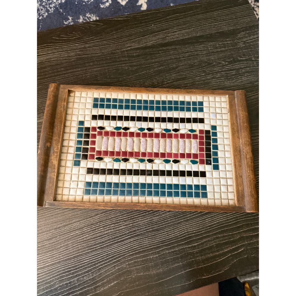 Artisan Made Mosaic Tile Tray with a Geometric Pattern